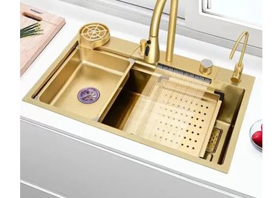 سینک ظرفشویی آبشاری طلایی بدون کلید